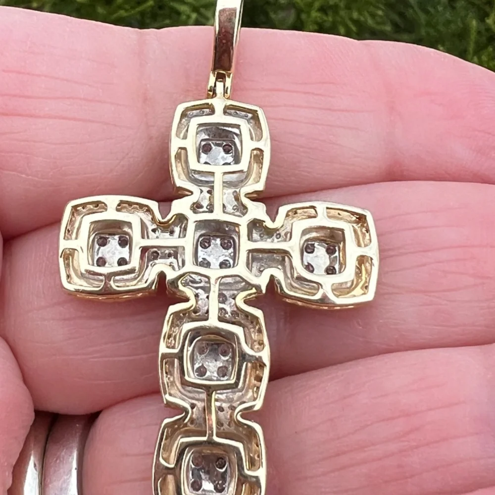 LARGE 10K YELLOW GOLD STATEMENT DIAMOND CROSS  PENDANT ONE OF A KIND CUSTOM MADE - Picture 9 of 16